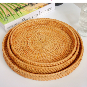 round japanese style rattan serving basket